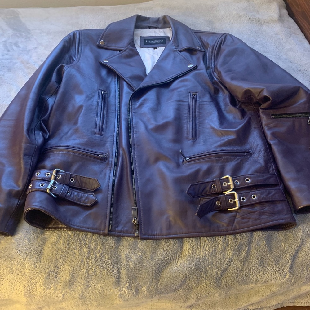Mens Large Purple Leather Jacket